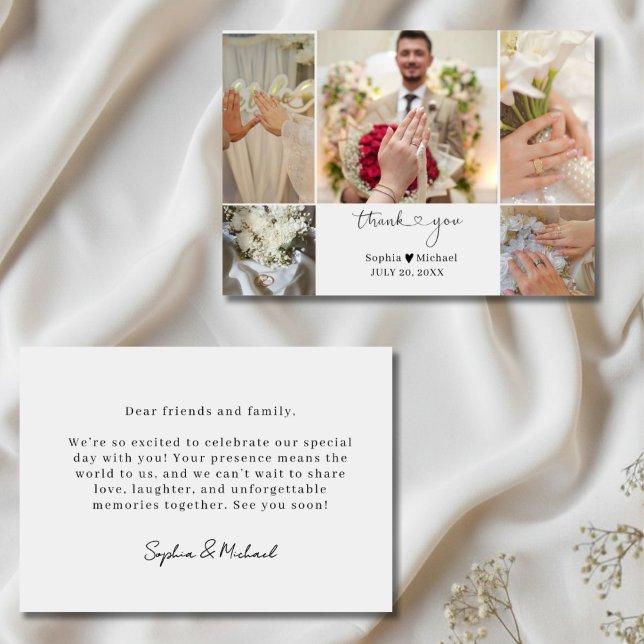 Tarjeta De Agradecimiento Elegant Modern Wedding Photo Collage ThankYou Card (Subido por el creador)