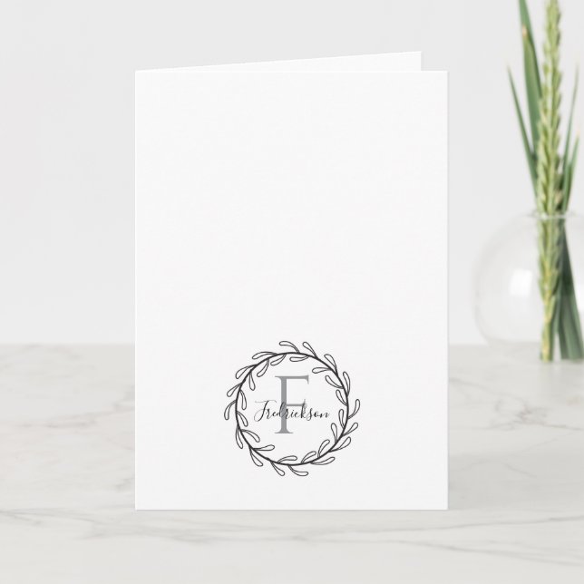 Tarjeta De Agradecimiento Elegant Monogram Wreath – Personalized Initial (Anverso)