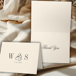 Tarjeta De Agradecimiento Elegant natural cream initial wedding couples