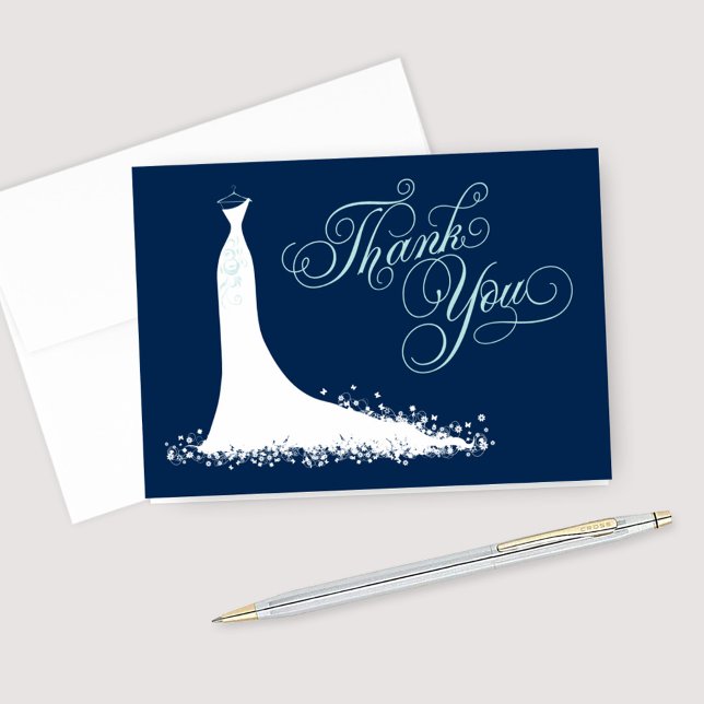 Tarjeta De Agradecimiento Elegant Navy and Aqua Wedding Gown Bridal Shower (Subido por el creador)