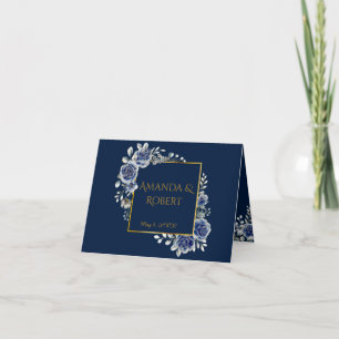 Tarjeta De Agradecimiento Elegant Navy and Gold Floral Wedding Folded 