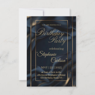 Tarjeta De Agradecimiento Elegant Navy Blue & Gold Wedding Invitation