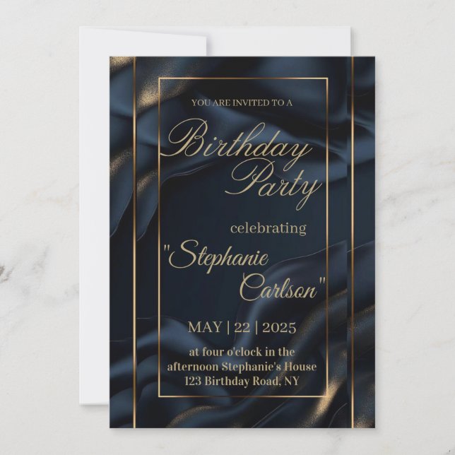 Tarjeta De Agradecimiento Elegant Navy Blue & Gold Wedding Invitation (Anverso)
