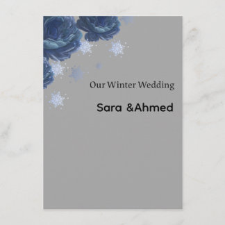 Tarjeta De Agradecimiento Elegant Navy Blue & Gold Winter Floral Wedding Inv