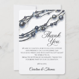 Tarjeta De Agradecimiento Elegant Navy Blue Pearl Watercolor Modern Wedding 