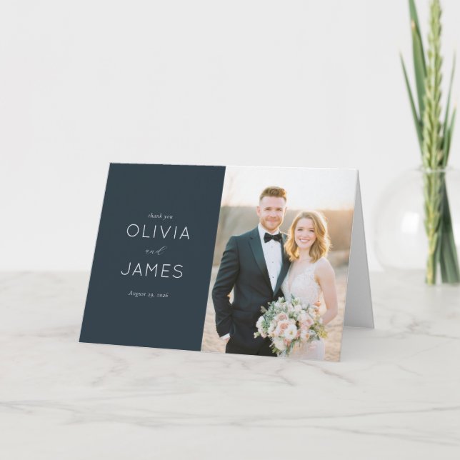 Tarjeta De Agradecimiento Elegant Navy Calligraphy (Anverso)