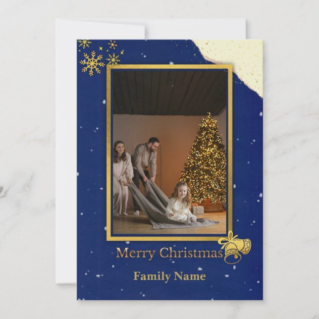 Tarjeta De Agradecimiento Elegant Navy & Gold Christmas Photo Card (Anverso)
