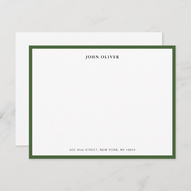 Tarjeta De Agradecimiento Elegant Olive Green border flat  (Anverso / Reverso)