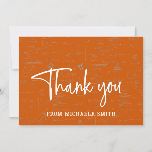 Tarjeta De Agradecimiento Elegant Orange Script Typography Math Graduation (Anverso)