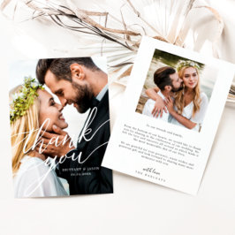 Tarjeta De Agradecimiento Elegant Overlay Hand Lettered Script Wedding Photo