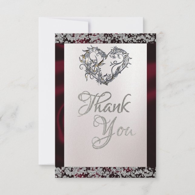 Tarjeta De Agradecimiento Elegant Pearl, Burgundy Ribbon & Sparkle (Anverso)