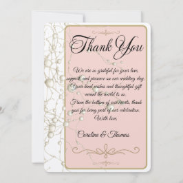 Tarjeta De Agradecimiento Elegant Pearl Gold Script Wedding Romantic Pearls