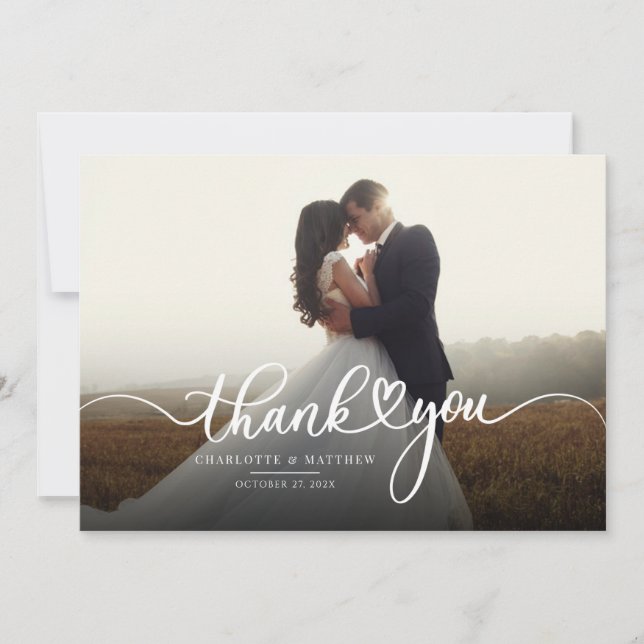 Tarjeta De Agradecimiento Elegant Photo Calligraphy Script Wedding Thank You (Anverso)