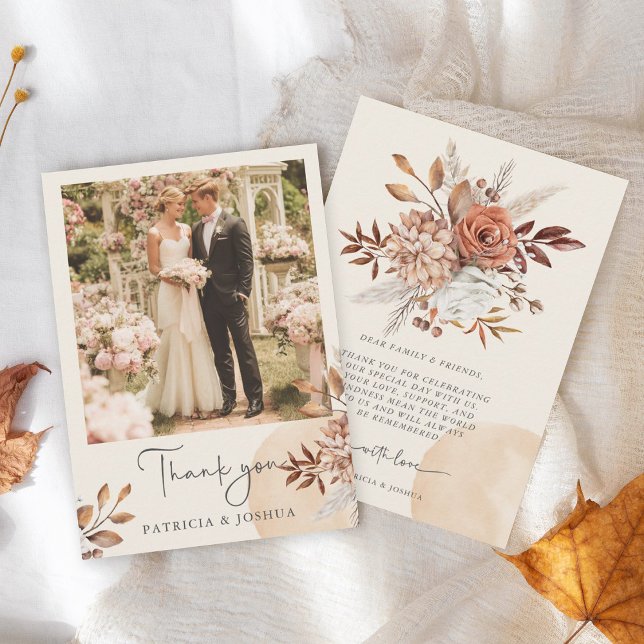 Tarjeta De Agradecimiento Elegant Photo Rustic Autumn Wedding Thank You Card (Subido por el creador)