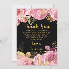 Tarjeta De Agradecimiento Elegant Pink and Gold Flowers Birthday Party