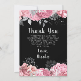 Tarjeta De Agradecimiento Elegant Pink and Silver Flowers Birthday Party