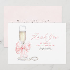 Tarjeta De Agradecimiento Elegant Pink Bow Prosecco Bridal Shower Thank You
