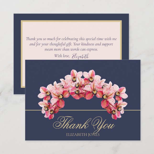 Tarjeta De Agradecimiento Elegant Pink Chic Orchid Bridal Shower Thank You (Anverso / Reverso)