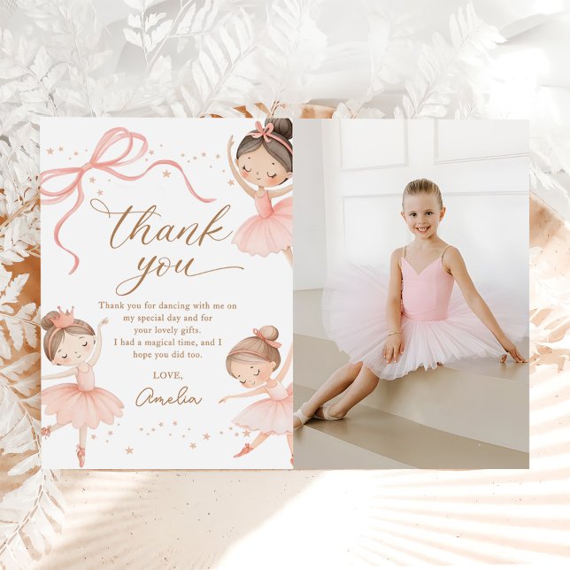 Tarjeta De Agradecimiento Elegant Pink Coquette Ballerina Birthday Photo (Subido por el creador)
