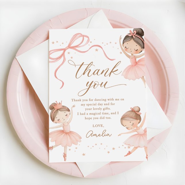 Tarjeta De Agradecimiento Elegant Pink Coquette Ballerina Girl Birthday (Subido por el creador)