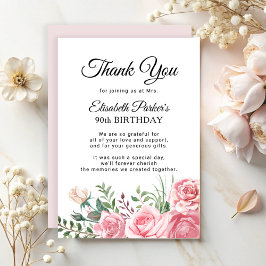 Tarjeta De Agradecimiento Elegant pink floral 90th birthday party 