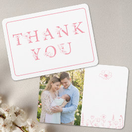Tarjeta De Agradecimiento Elegant Pink Floral Baby Shower Photo