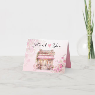 Tarjeta De Agradecimiento Elegant Pink Floral Boutique Vintage Cafe