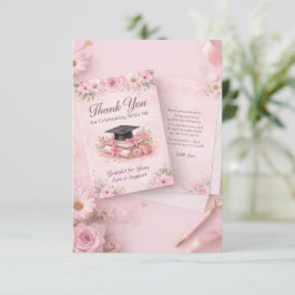 Tarjeta De Agradecimiento Elegant Pink Floral Graduation Party thank you car