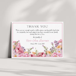 Tarjeta De Agradecimiento Elegant Pink Peonies Floral Sympathy Funeral