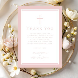 Tarjeta De Agradecimiento Elegant Pink Religious Cross Girl Baptism