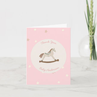 Tarjeta De Agradecimiento Elegant Pink Stars Boho Rocking Horse