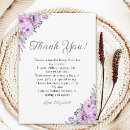 Tarjeta De Agradecimiento Elegant Purple Floral Bridal Shower 