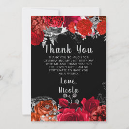 Tarjeta De Agradecimiento Elegant Red and Silver Flowers Birthday Party