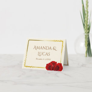 Tarjeta De Agradecimiento Elegant Red Roses and Gold Frame Cream Wedding