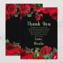 Tarjeta De Agradecimiento Elegant Red Roses Flowers Sweet Sixteen