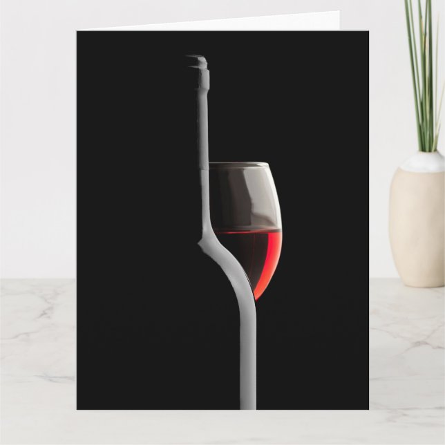 Tarjeta De Agradecimiento Elegant Red Wine Glass & Bottle. Black Background (Anverso)