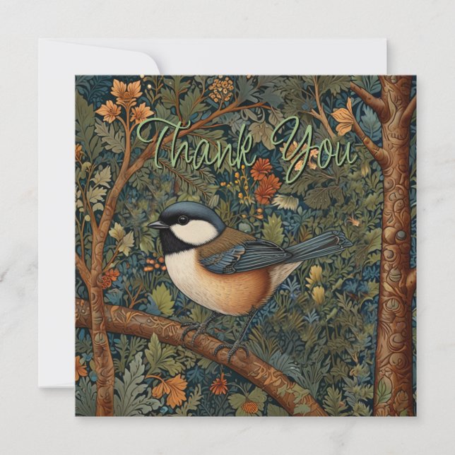 Tarjeta De Agradecimiento Elegant Retro Art Nouveau woodland bird (Anverso)