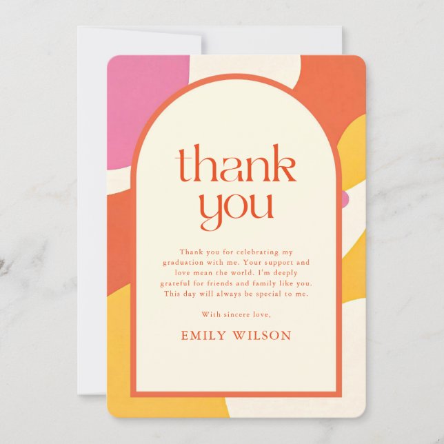 Tarjeta De Agradecimiento Elegant Retro Script Arch Frame Grad Graduation (Anverso)