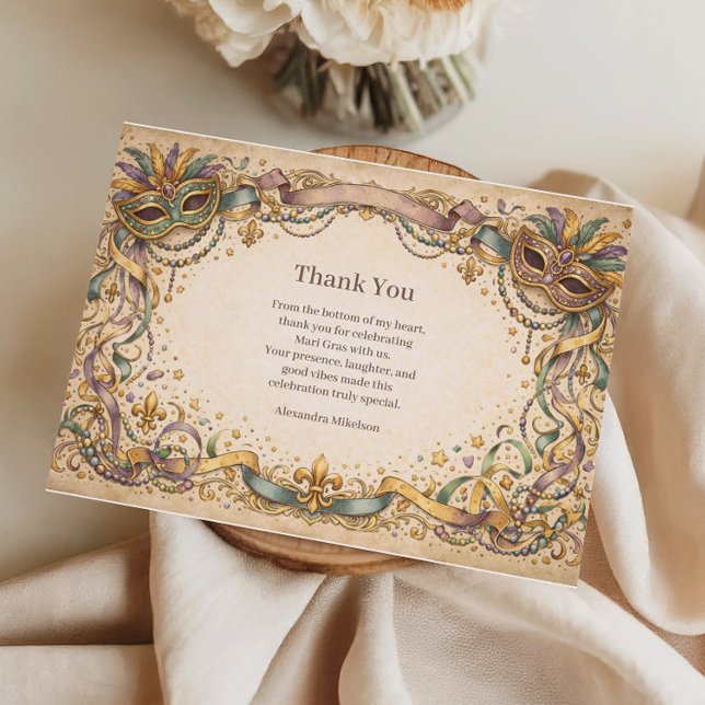 Tarjeta De Agradecimiento Elegant Ribbon Mask Mardi Gras Masquerade (Subido por el creador)