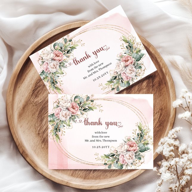 Tarjeta De Agradecimiento Elegant Rose Gold Floral Eucalyptus Thank You Card (Elegant Rose Gold Floral Eucalyptus Thank You Card)
