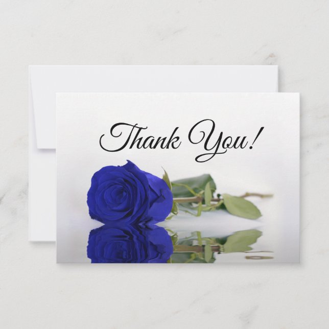 Tarjeta De Agradecimiento Elegant Royal Blue Mirrored Rose Simple Wedding (Anverso)
