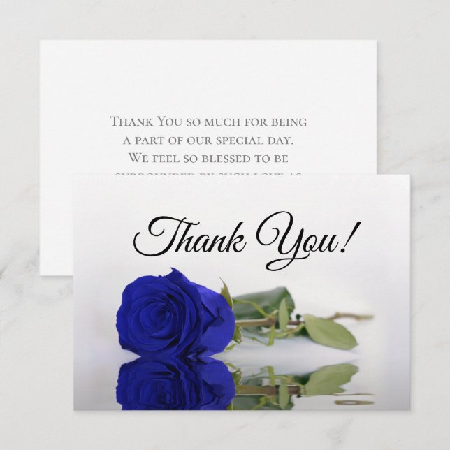 Tarjeta De Agradecimiento Elegant Royal Blue Mirrored Rose Simple Wedding (Anverso / Reverso)