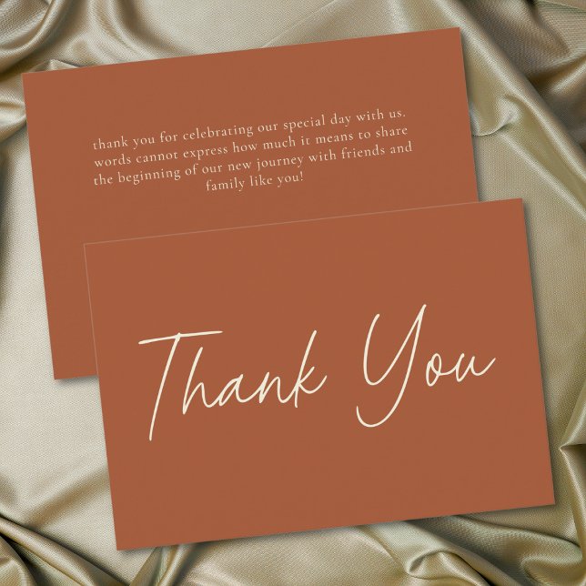 Tarjeta De Agradecimiento Elegant Rust Terracotta Minimalist Wedding (Elegant Rust Terracotta Minimalist Wedding Thank You Card)