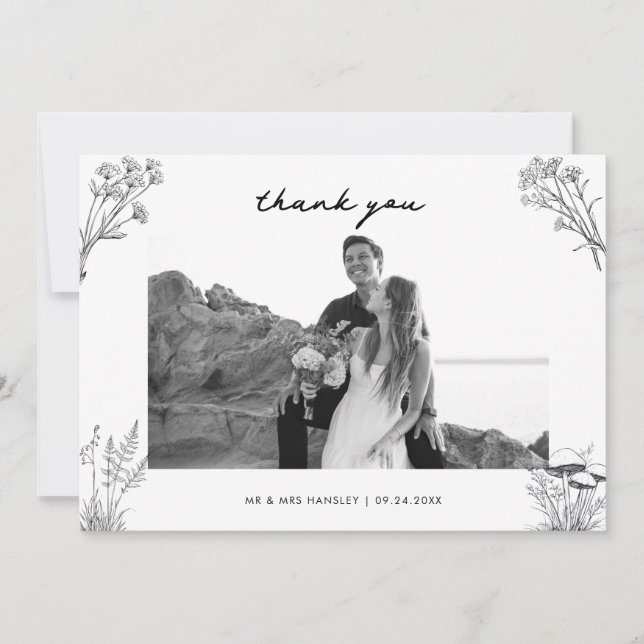 Tarjeta De Agradecimiento Elegant Rustic Wedding Photo (Anverso)