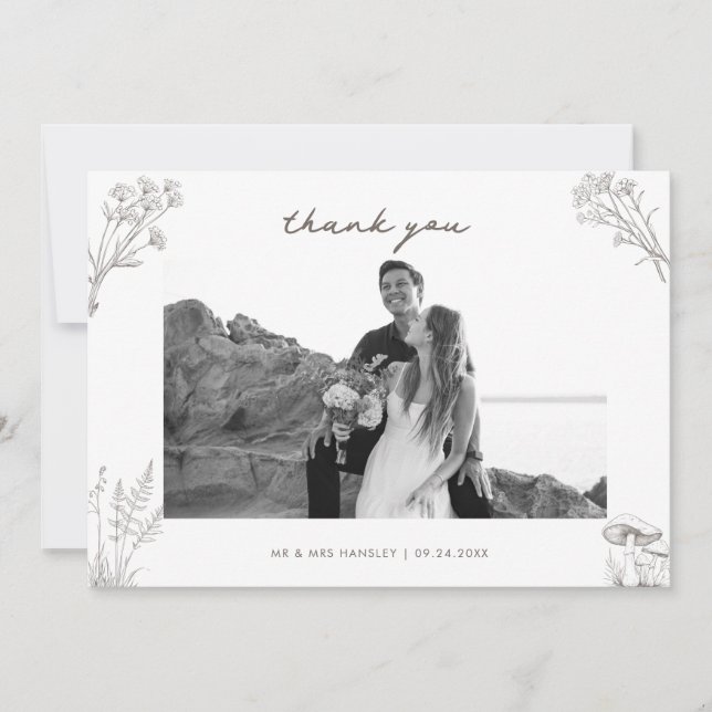 Tarjeta De Agradecimiento Elegant Rustic Wedding Photo (Anverso)