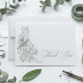 Tarjeta De Agradecimiento Elegant Sage Chinoiserie Nature Bird Bridal Shower