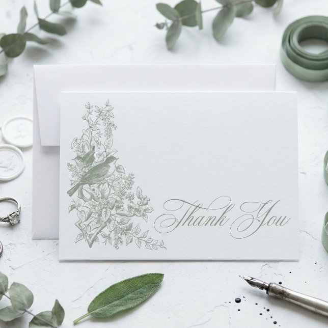 Tarjeta De Agradecimiento Elegant Sage Chinoiserie Nature Bird Bridal Shower (Subido por el creador)