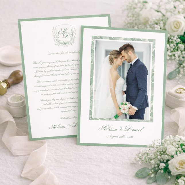 Tarjeta De Agradecimiento Elegant Sage Green Botanical Wedding Thank You  (Subido por el creador)