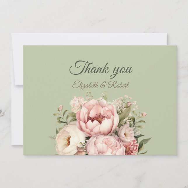 Tarjeta De Agradecimiento Elegant Sage Green Peony Floral Thank You Card (Anverso)