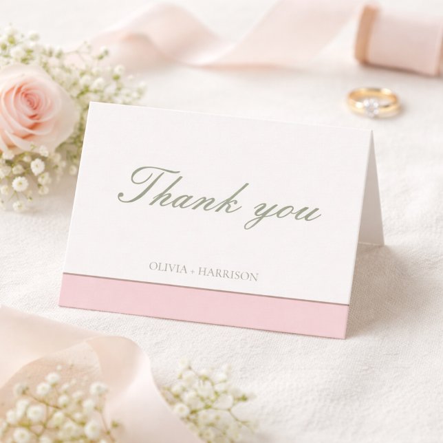 Tarjeta De Agradecimiento Elegant Sage Green & Pink Wedding Thank You card (Subido por el creador)